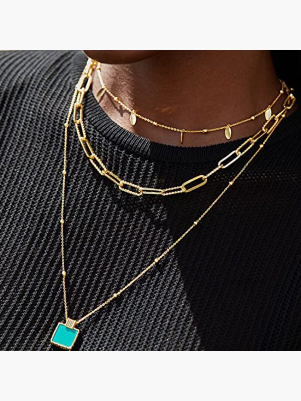 Dainty Layered Choker Necklace 18k Gold Plated Y Pendant Adjustable - Picture 5 of 7